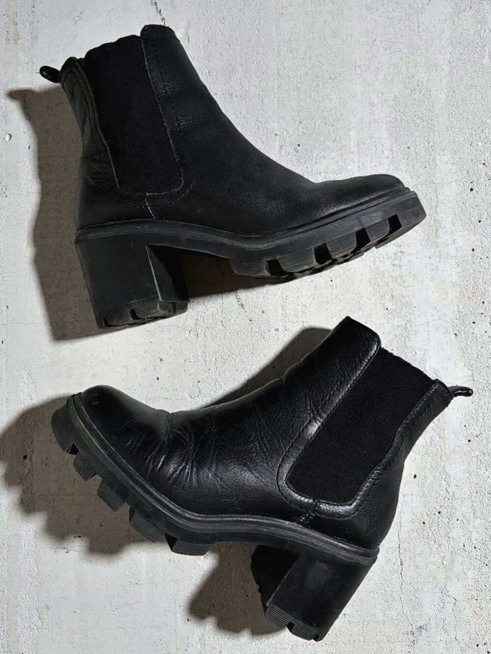 Splendid Black Leather Chelsea Boots Chunky Block Heel Lug Sole 6.5